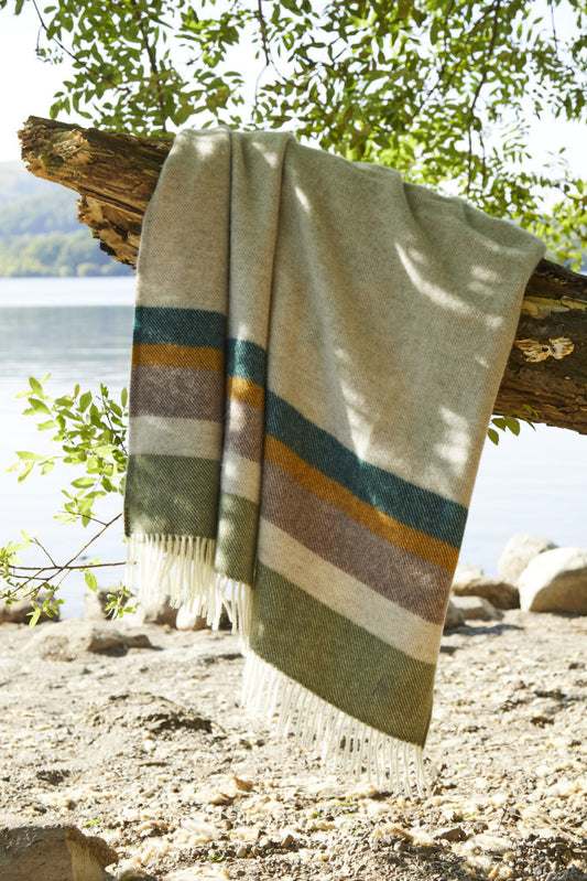 Tweedmill Blankets -Alaska Natural and Warm Green Natural Tones with a Mustard Highlight