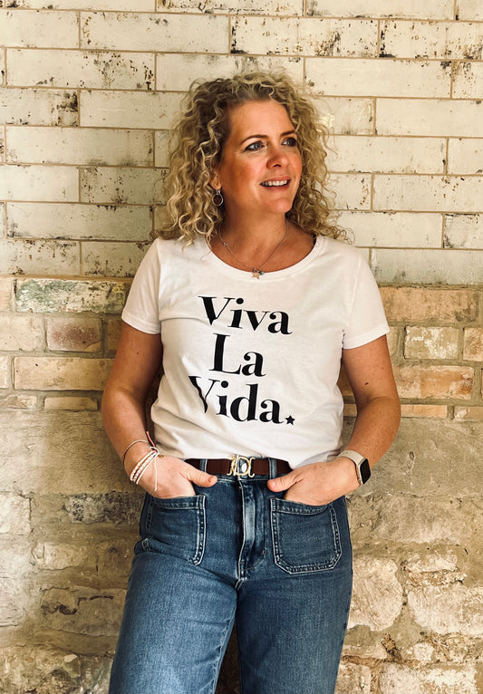 Viva La Vida Slogan Organic Cotton Short Sleeve Tee - White