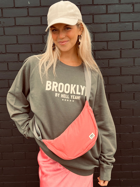 Brooklyn Logo Organic Cotton Sweatshirt in Vintage Olive Green