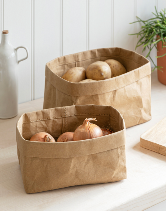 SET OF 2 KRAFT STORAGE BAGS - SQUARE